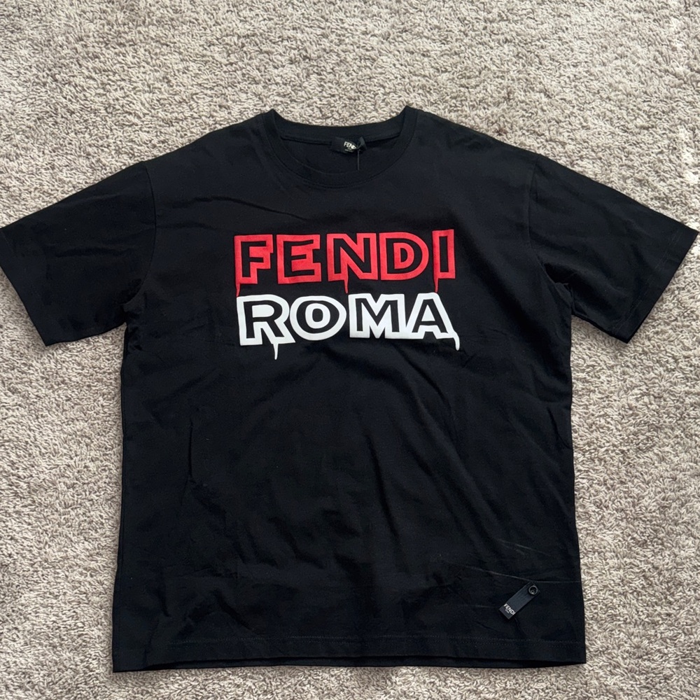 Men’s Black Short Sleeve Logo Tee with Red and White Graphic